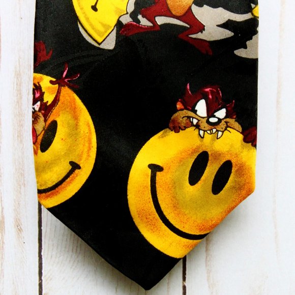 Tie Men's Emoji Smile & Tasmanian Devil 1996 Vintage Looney Tunes Novelty Smiley - Picture 3 of 8